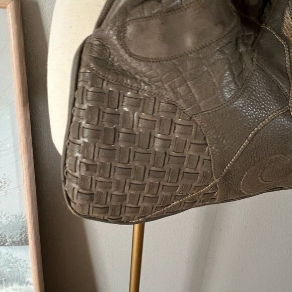 Vintage 1980s Rare Leather Patchwork Quilted Shoulder Purse Lyrella taupe - Picture 4 of 7